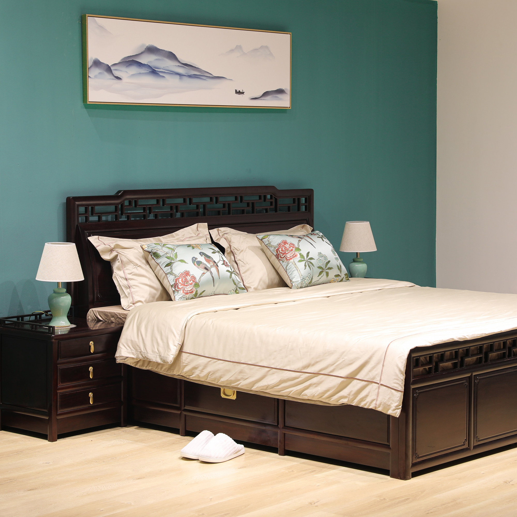 双人床红木家具赞比亚血檀曲尺中式实木木床卧室仿古实木床