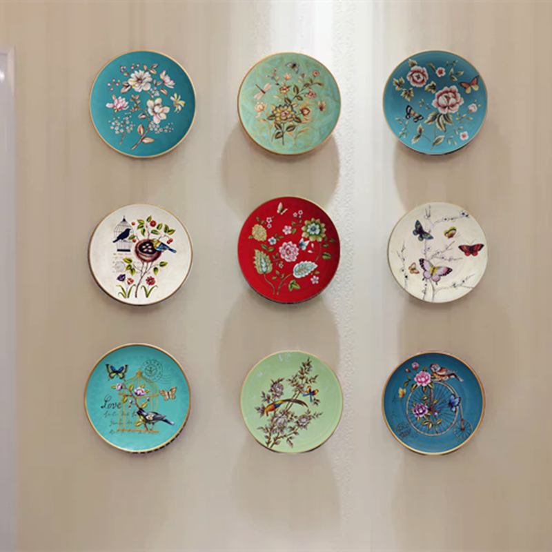 美式复古陶瓷盘子欧式花鸟创意墙面装饰挂盘装饰坐盘