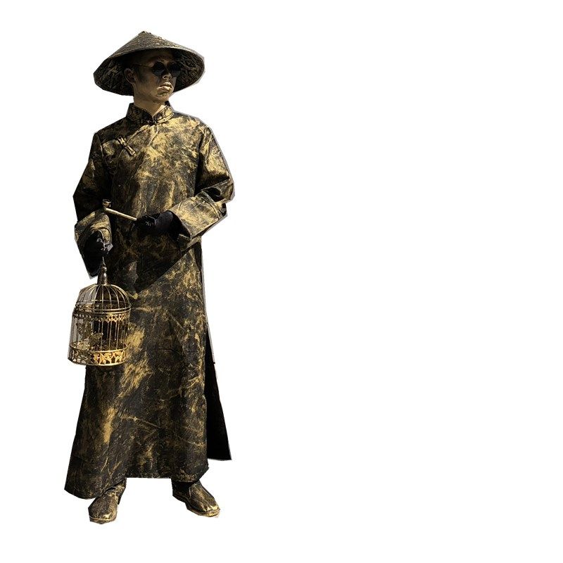 铜人活雕塑真人行为艺术衣服装老北京仿古铜人服装道具活体雕塑包