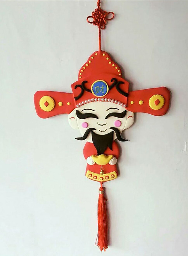 财神爷粘土制作新年挂饰材料手绘涂鸦手工创意粘贴类