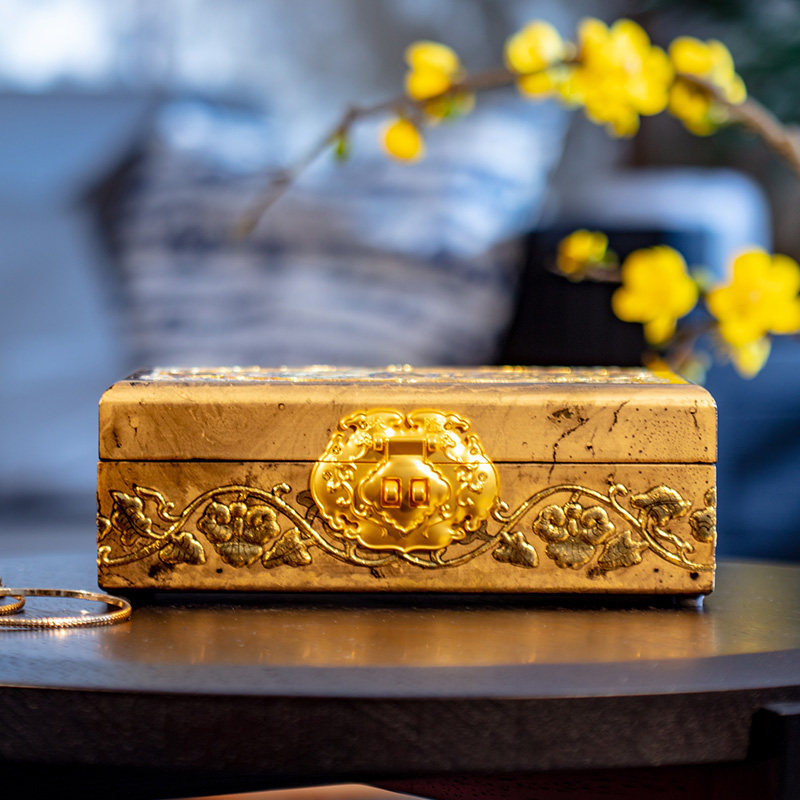 平遥漆器嫁妆复古珠宝三金妆奁首饰盒收纳盒中首饰盒