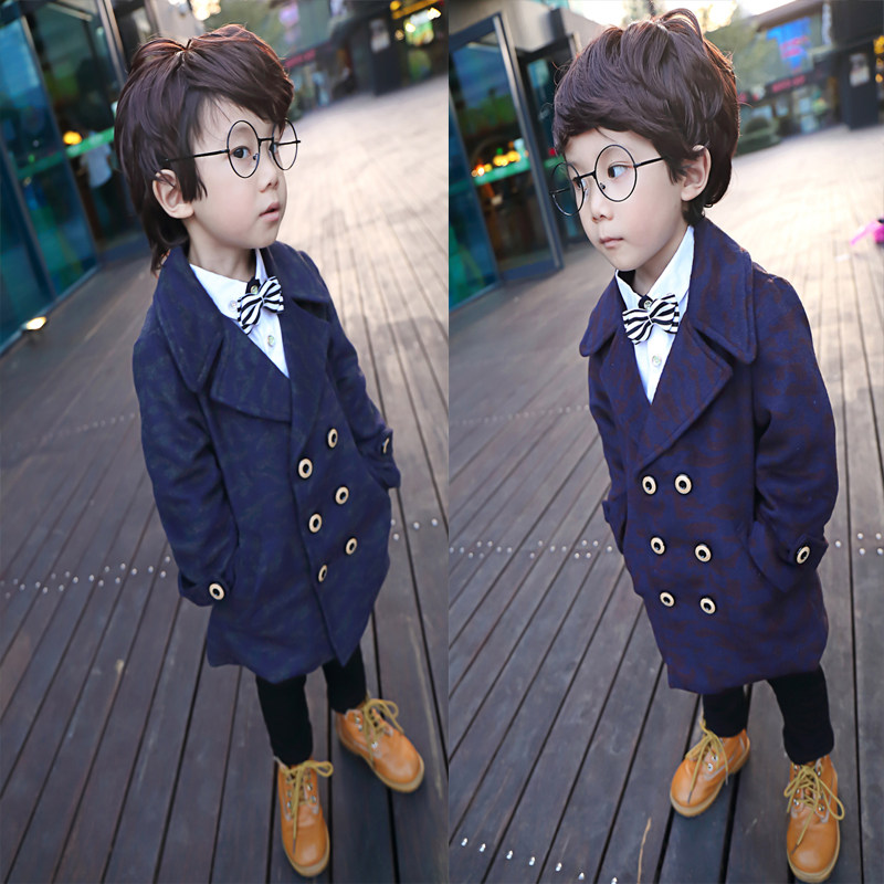 童装2019春季新品外套男童呢大衣风衣加绒加厚大衣秋冬1-7岁小孩