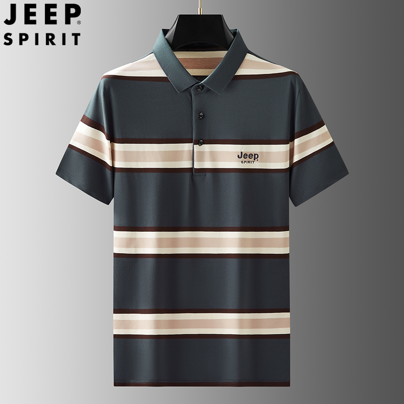 JEEP吉普中老年爸爸夏季保罗衫中年男士t恤男短袖翻领条纹polo衫