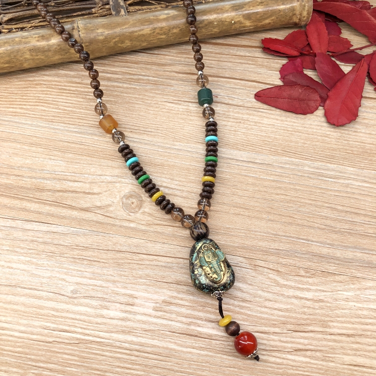 复古尼泊尔菩提佛珠项链民族风男女百搭鸡翅木玛瑙项链