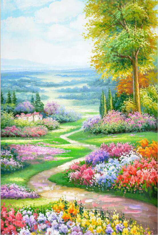 成人1000片木质拼图1500儿童益智玩具礼物唯美风景油画春天的小路