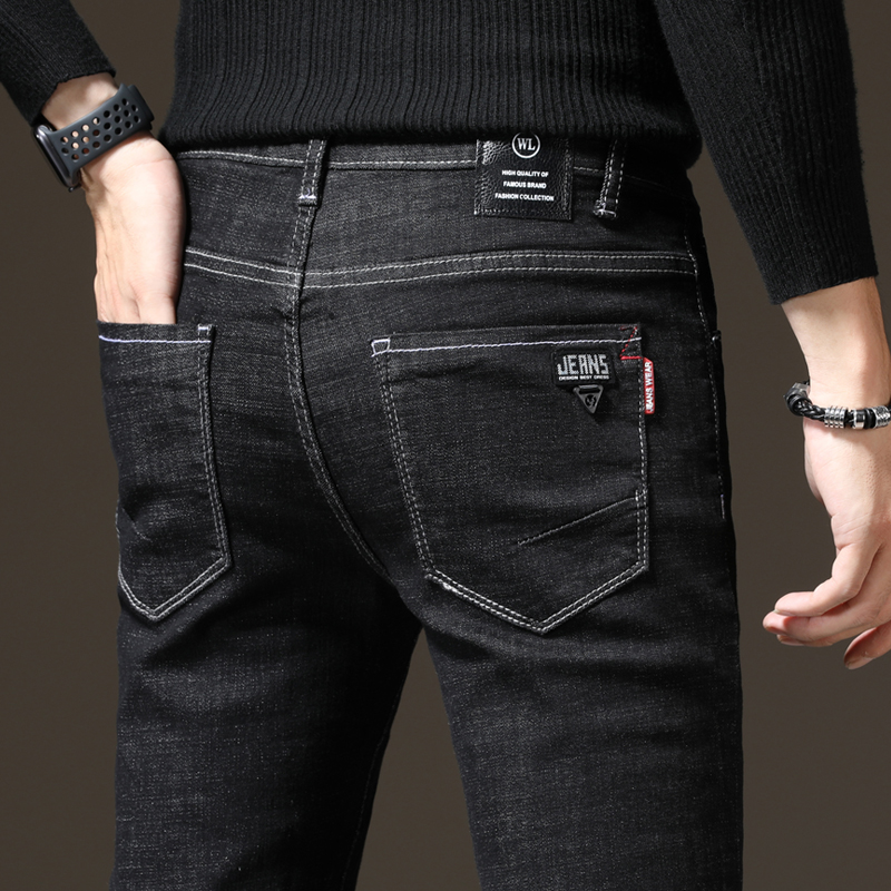 男裤子2022年新款春秋款修身小脚秋冬季牛仔裤男士休闲加绒裤加厚