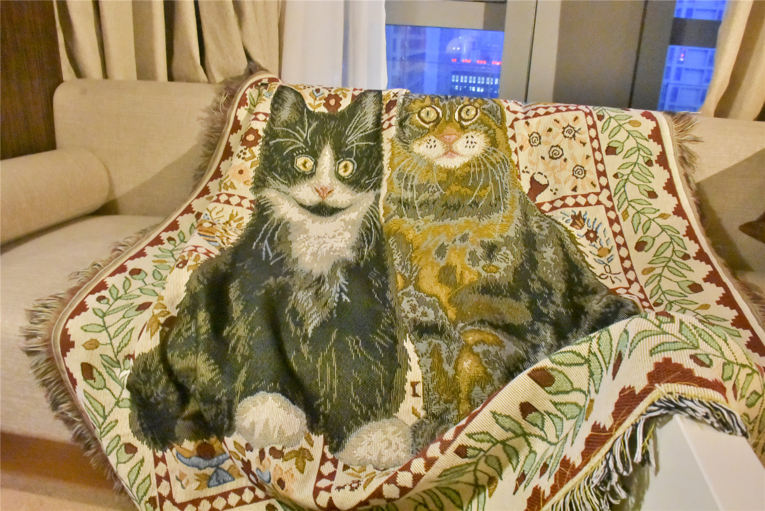 外贸美国猫咪挂毯休闲装饰宠物毛毯棉质盖毯休闲毯