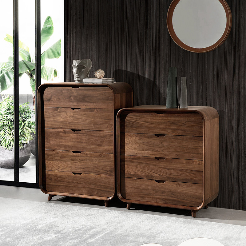 黑胡桃木斗柜北欧轻奢实木储物柜抽屉边柜卧室收纳柜客厅柜子靠墙