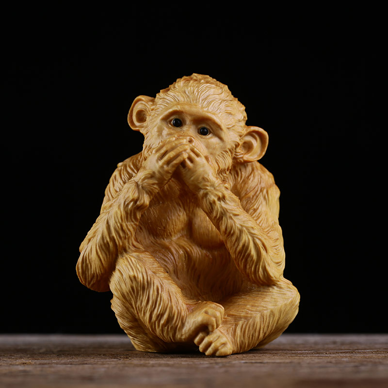 木雕摆件小叶黄杨创意三不猴子不看不听不说木雕