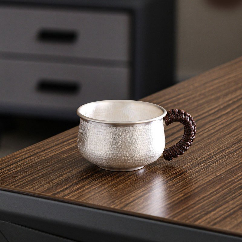 乔师傅品茗茶具功夫茶功夫主人足银小茶杯卷边纯银茶杯