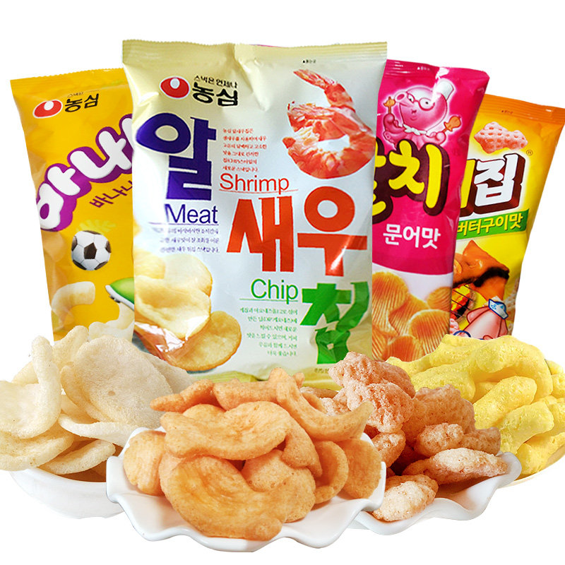 鱼片韩国进口农心虾片鱿鱼章鱼香蕉4袋组合膨化食品