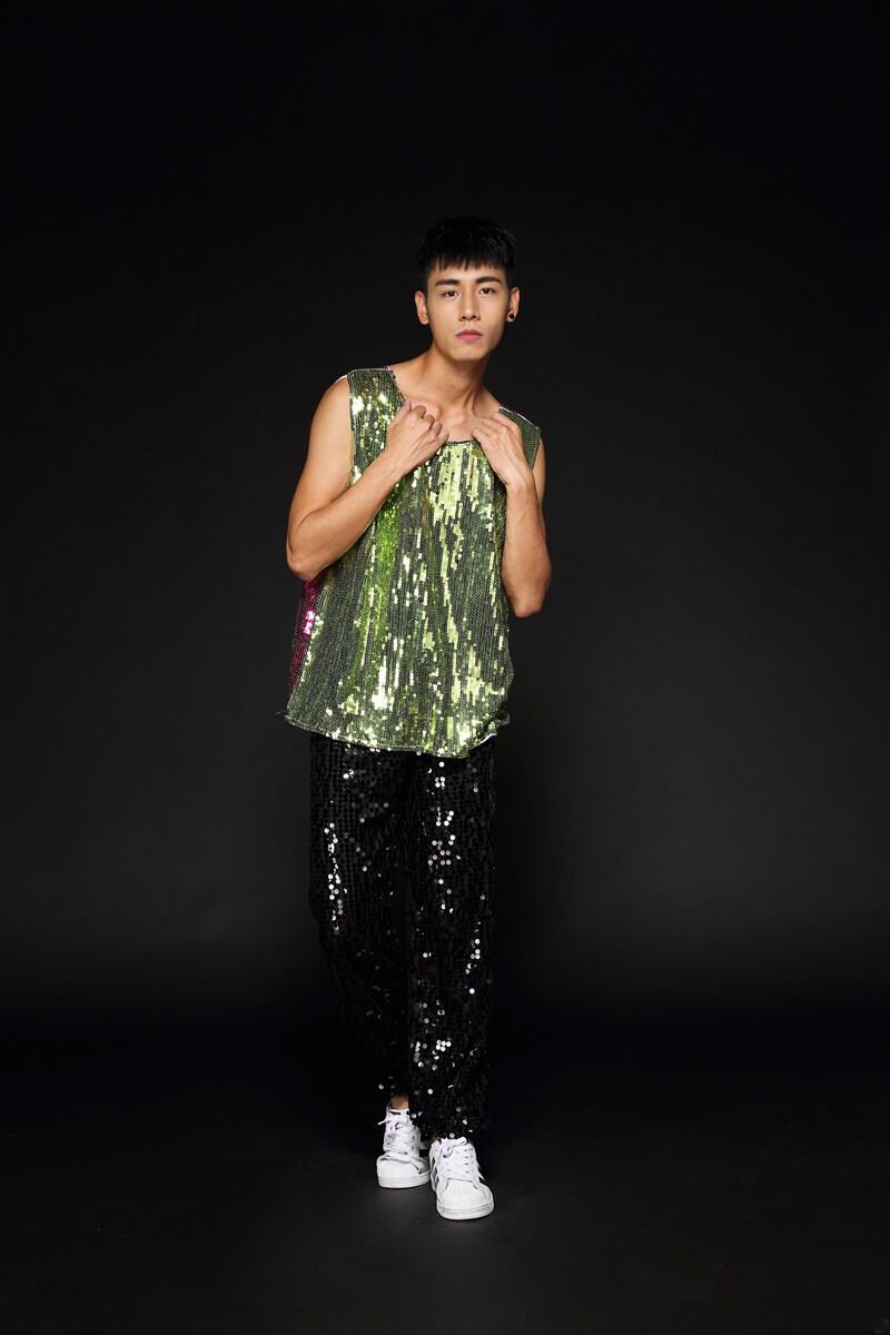 新款男歌手ds宽松背心潮男装撞色夜店表演服亮片演出服装舞台时尚