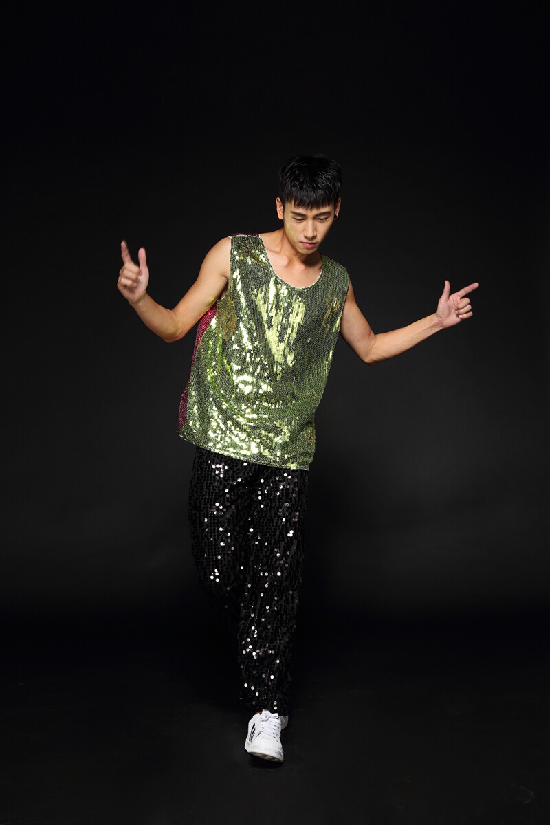 新款男歌手ds宽松背心潮男装撞色夜店表演服亮片演出服装舞台时尚