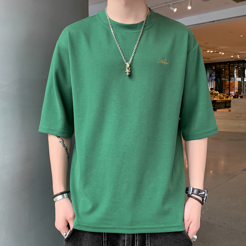 夏季七分袖男士2022新款打底衫韩版宽松纯色中袖短袖半袖衣服7分