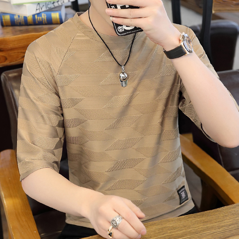 七分袖男士冰丝个性潮牌短袖t恤2022夏季新款五分袖男7分5分中袖