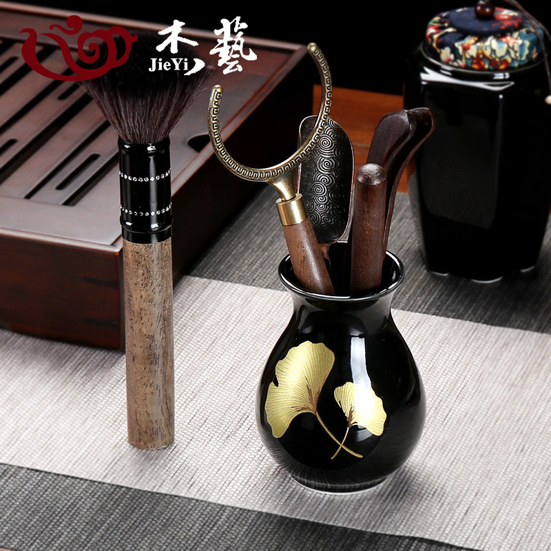 茶道檀木六君子套装家用茶具君子茶夹茶针收纳茶道