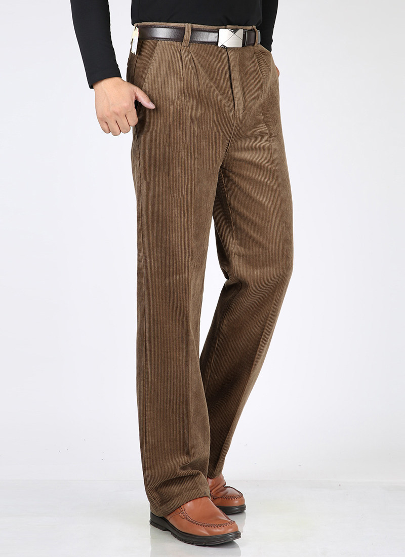 男式条绒裤秋冬厚款高腰宽松加肥加大休闲裤中老年宽