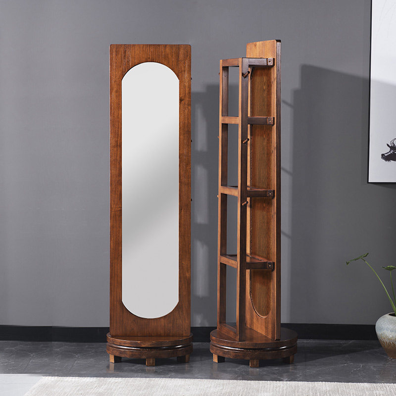 中式穿衣镜挂衣衣架一体两用旋转实木全身镜子穿衣镜