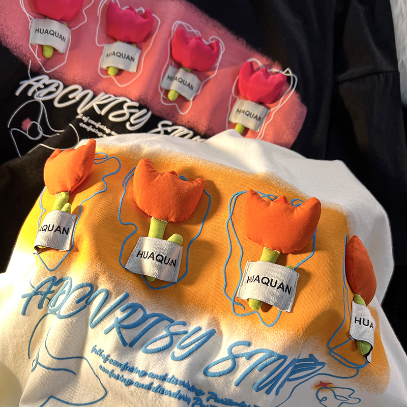 Jew4room又a又飒上衣夏季花朵t恤短袖男生 设计感小众情侣装夏装