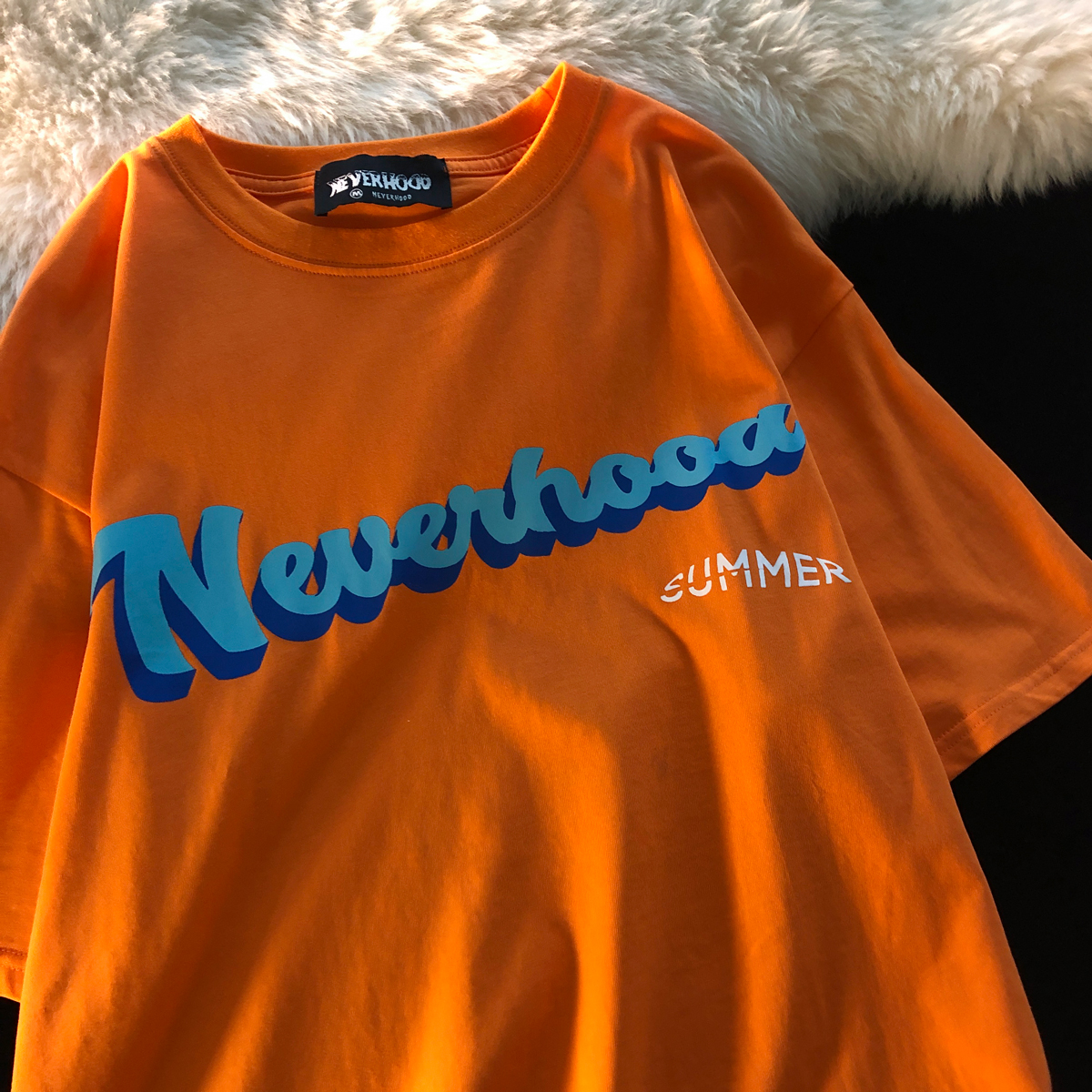 Jew4room橘红色短袖T恤男生 简约糖果色百搭夏季法式运动普通上衣