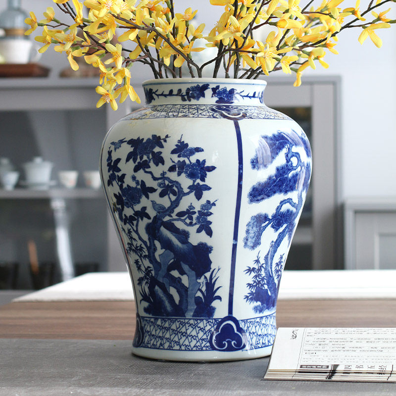 中式清汤卧果景德镇青花瓷花瓶大号新中式古典别墅客厅花瓶