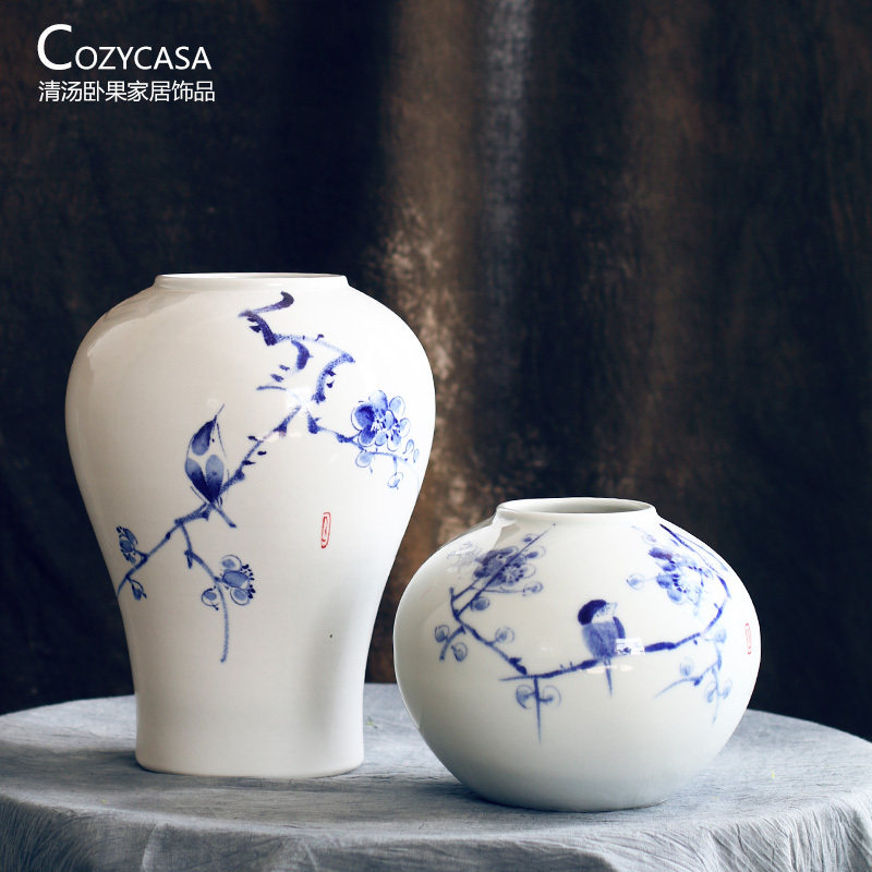 清汤卧果陶瓷青花瓷花瓶摆件中国国风新中式中式手绘花瓶