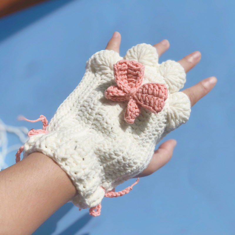 手套编织新款2020学生可爱半指猫爪diy手工手套