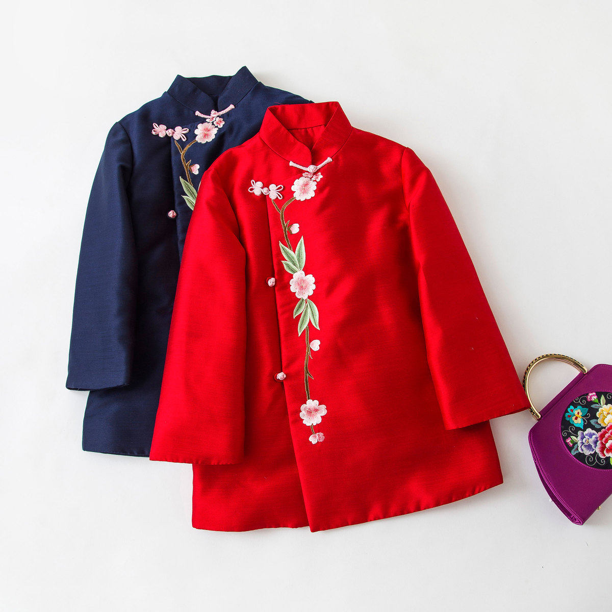 喜庆过年中式华服复古唐装保暖桃花刺绣斜襟上衣