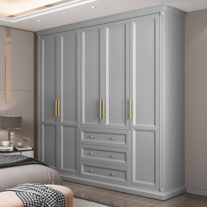 美式乡村实木衣柜现代简约灰色大衣衣橱家用收纳衣柜
