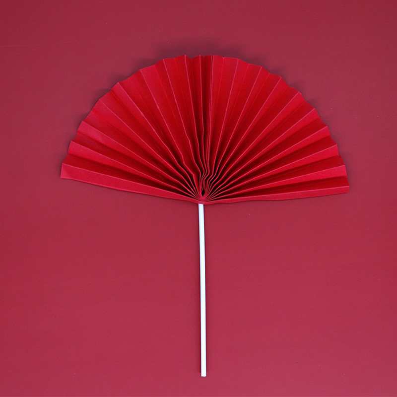 红色半圆折扇太阳花蛋糕牌中国风扇子老人生日节日装扮用品