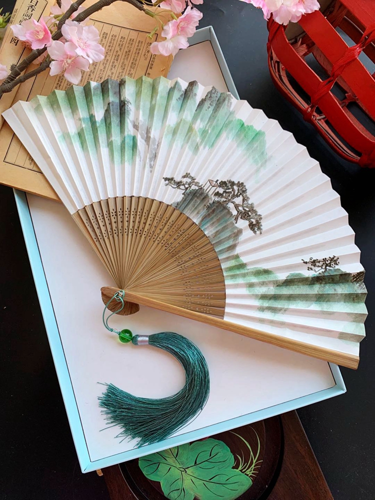 扇子国风古风水墨禅意手绘双面纸扇扇子
