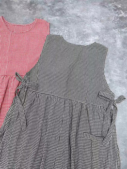 ສິ້ນກະໂປງ plaid bow suspender ທັງສອງດ້ານສໍາລັບແມ່ຍິງ 2024 summer ໃຫມ່ຮອບຄໍແອວສູງບໍລິສຸດຝ້າຍ ​​sleeveless ວ່າງ vest skirt