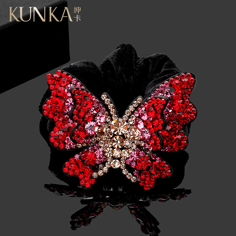 蝴蝶头花优雅晶发发水盘发马尾加粗发圈绒布发饰