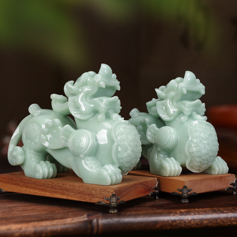 招财貔貅风水摆件玉石聚财皮丘一对办公室店铺摆件