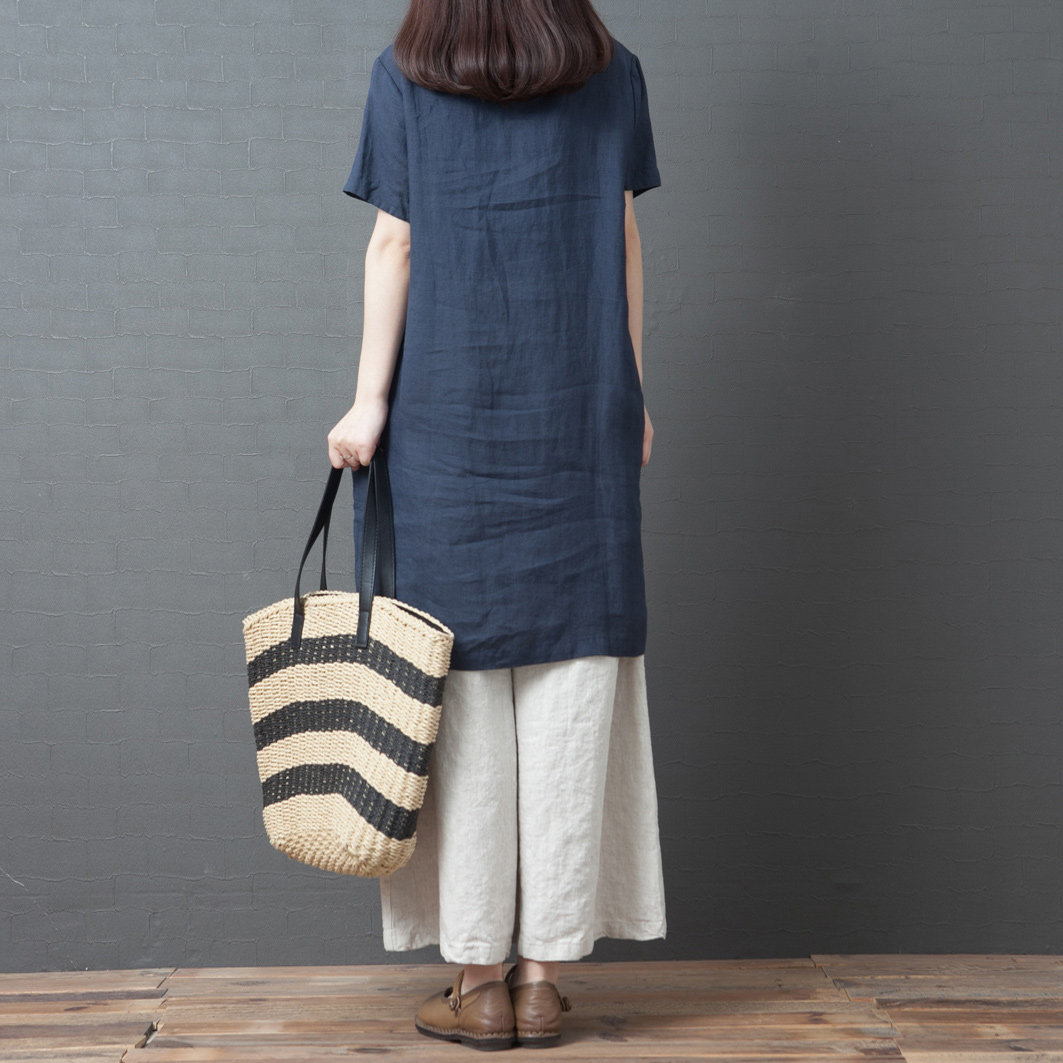 时尚棉麻套装女夏季新款韩版大码宽松中长款短袖休闲阔腿裤两件套