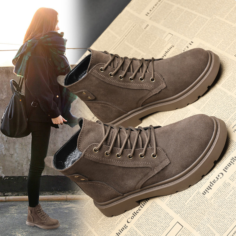 马丁靴女2021年新款冬季磨砂百搭加绒加厚雪地靴子棉鞋英伦风短靴