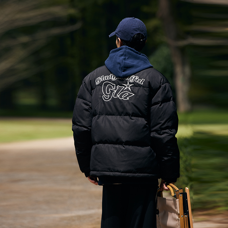 Gladyouthful2021冬季新款纯色字母棉服外套男士休闲白鸭绒羽绒服