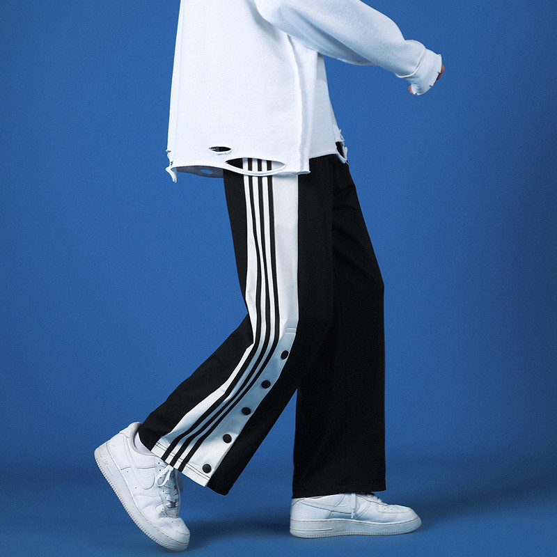 排扣运动休闲裤子男士夏季薄款九分冰丝速干卫裤潮牌直筒男生长裤