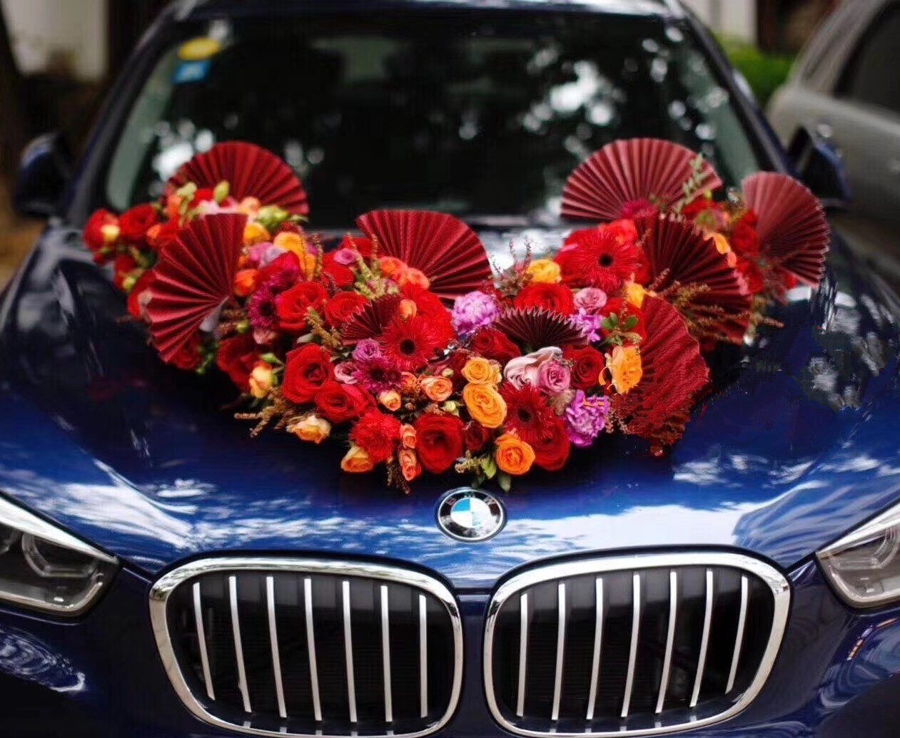 创意个性主婚车装饰车头鲜花车结婚中国风红全套布置南京上门大v
