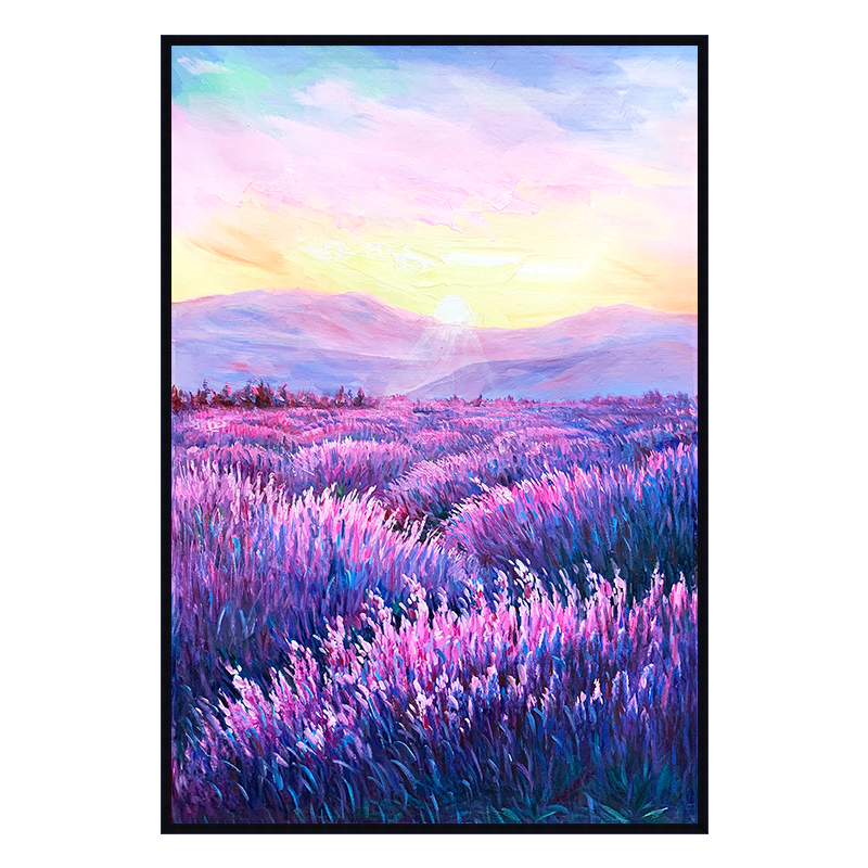 林志明原创手绘油画客厅玄关装饰画紫色薰衣草花卉油画