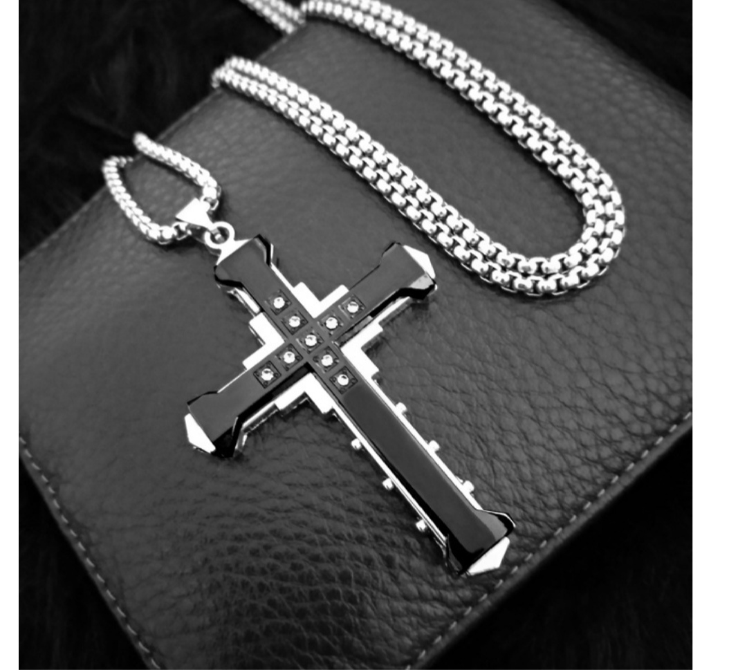 吊坠t5黑暗骑士同款男士水晶十字银金黑色项链
