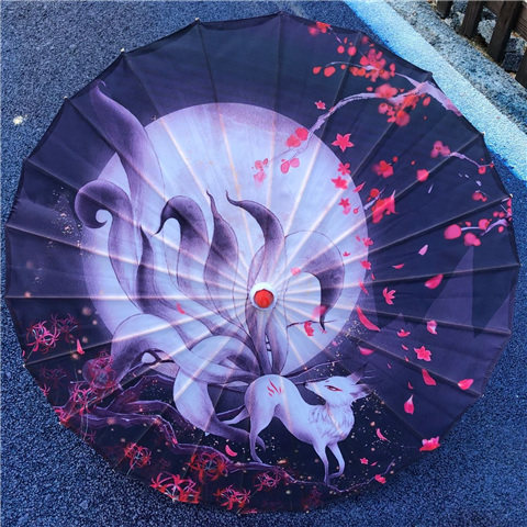 九尾狐伞配汉服古风花伞cos仙女复古绸布布伞工艺伞