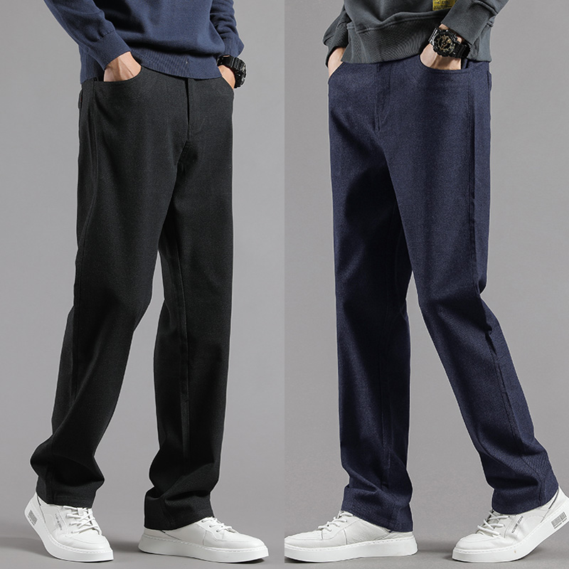 春装休闲裤男直筒宽松毛呢男裤弹力裤子春秋男士大码磨毛休闲长裤