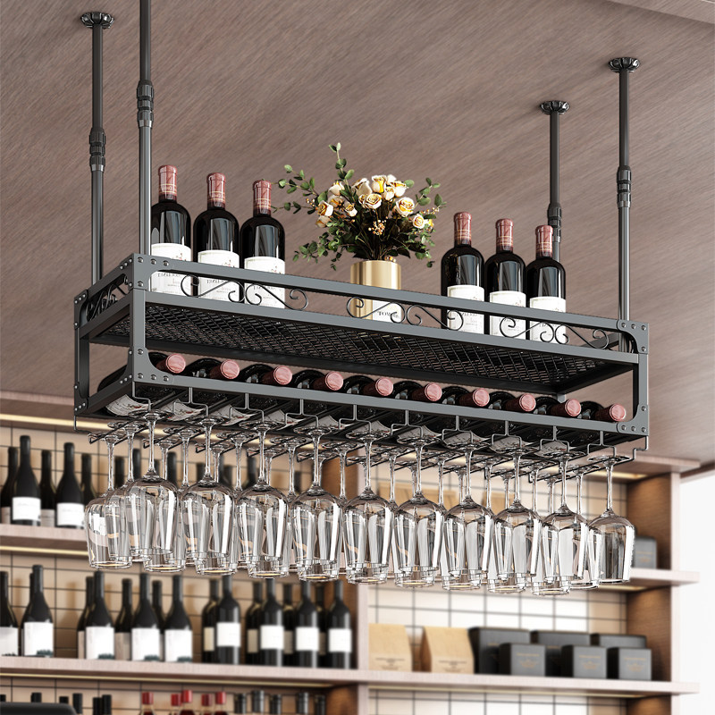 酒杯酒吧吧台吊架倒挂悬挂式酒柜酒架铁艺壁挂酒架
