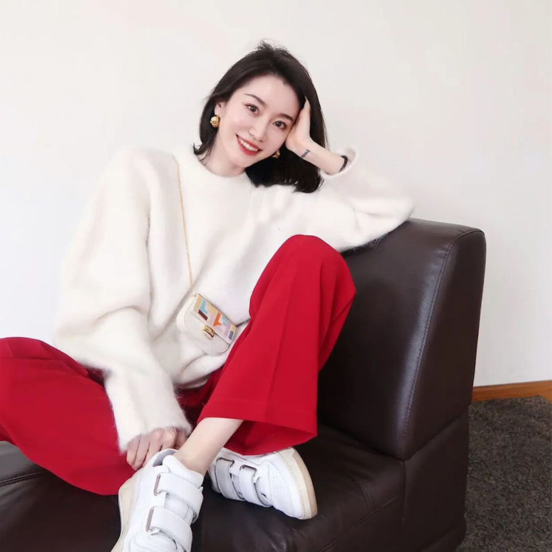 红色拜年过新年战袍高级感御姐小香风毛衣休闲裤子两件套装女冬季