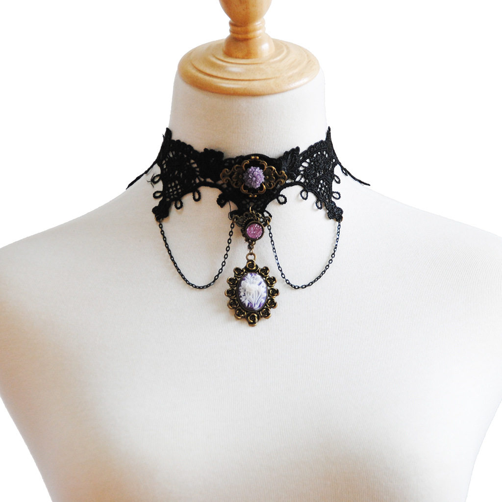 项链热卖欧美哥特复古蕾丝领子短款饰品锁骨项链