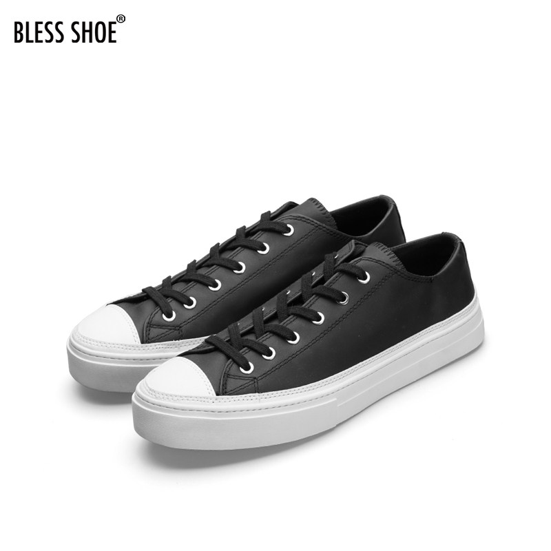 blessshoemonoclassic小牛牛皮复古黑色低帮绑带休闲板鞋