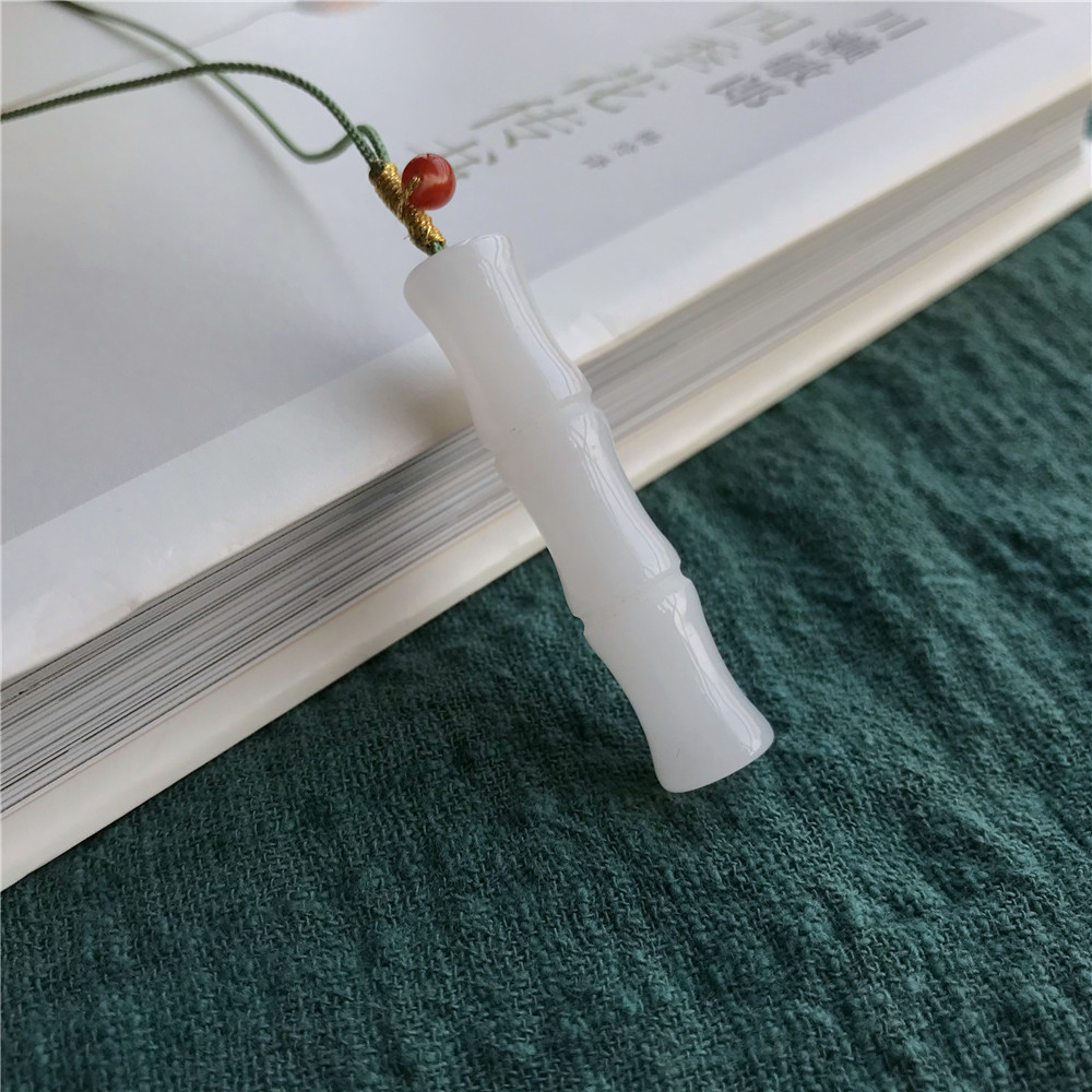 风吹细细香天然金丝玉竹竿造型吊坠白玉竹节玉佩项坠