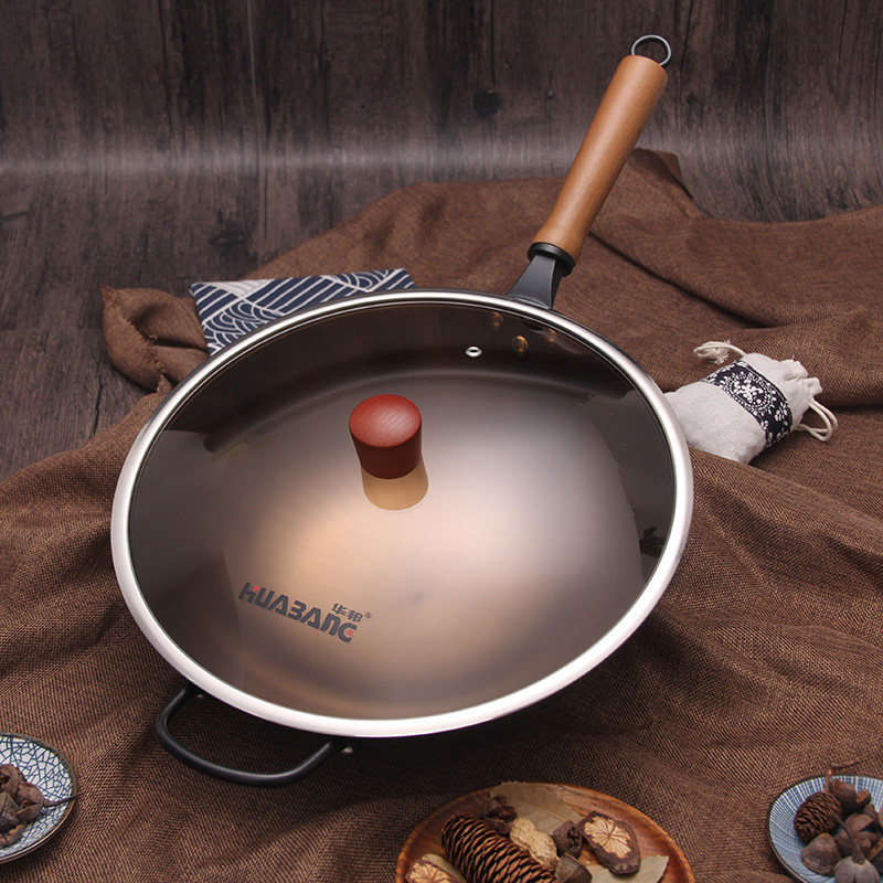铁锅华邦铸铁不粘炒菜锅中国风涂层不锈老式炒锅