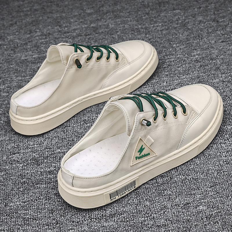 帆布男鞋夏季透气2022新款半拖无后跟懒人一脚蹬潮鞋休闲薄款布鞋